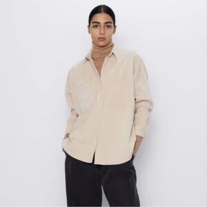 Women’s Zara Beige Button-Up Shirt Size M